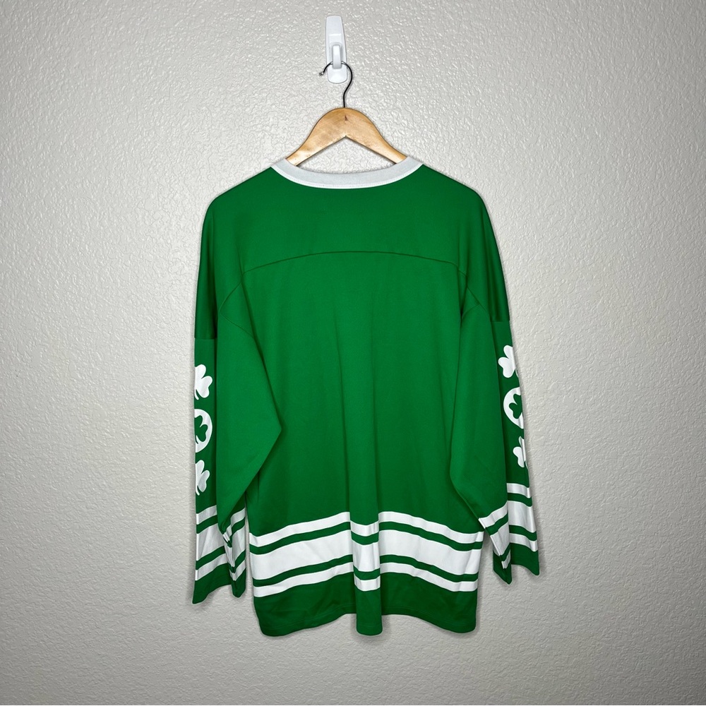 St. Patrick’s Day Green Drink Up Shamrock Graphic Jersey Shirt Unisex Oversized - Picture 6 of 8